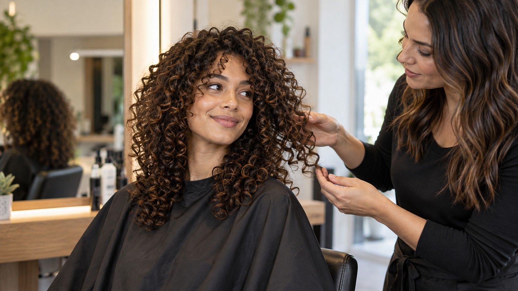 Natural curly hair at a medium length