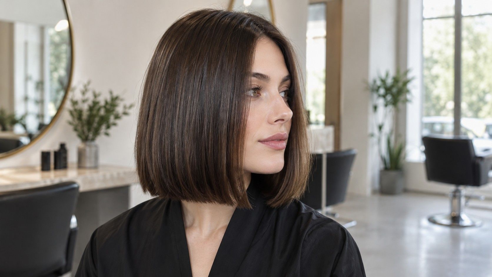 A polished straight haircut with natural movement